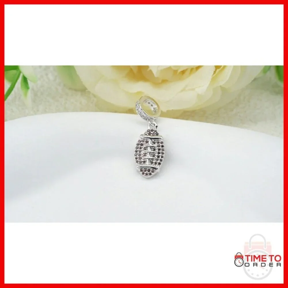 925 Sterling Silver Football Charm Bracelet Jewelry Gift for Women